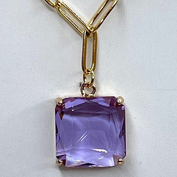 NEW Necklace Purple Amethyst Faceted Glass Paperclip Chain 16" 18" 20" MA07 - Picture 2 of 5